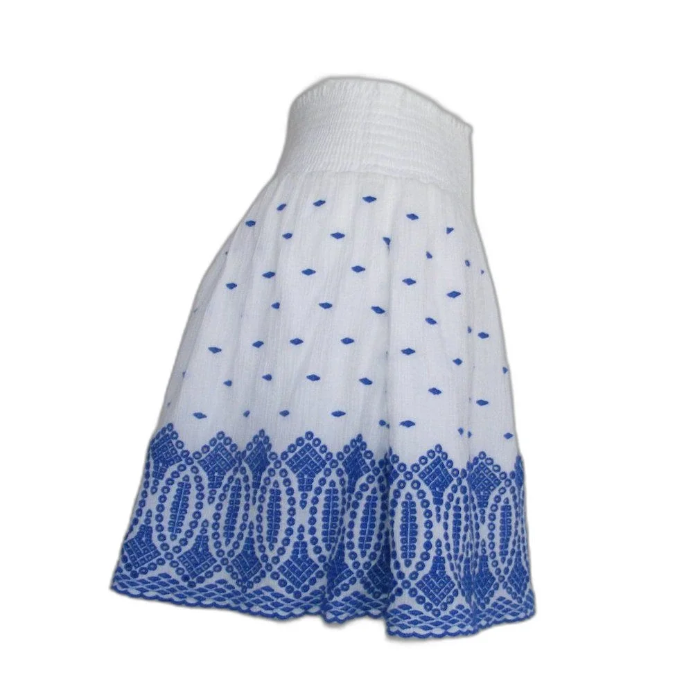 J.CREW Skirt, XS, Smock waist, White/Blue Gauze, Above the knee, Eyelet hem